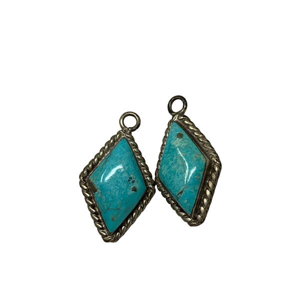 Vintage Set of 2 Sterling Silver Turquoise Diamond Pendants Chain Trim Detail - Picture 1 of 6